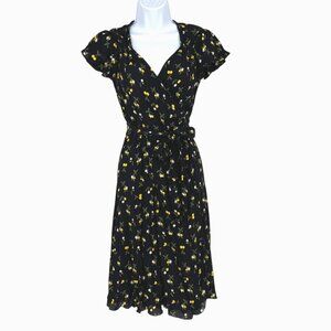 Dollz & Dames Cherry Sweetheart Wrap Dress Black Yellow Size XS